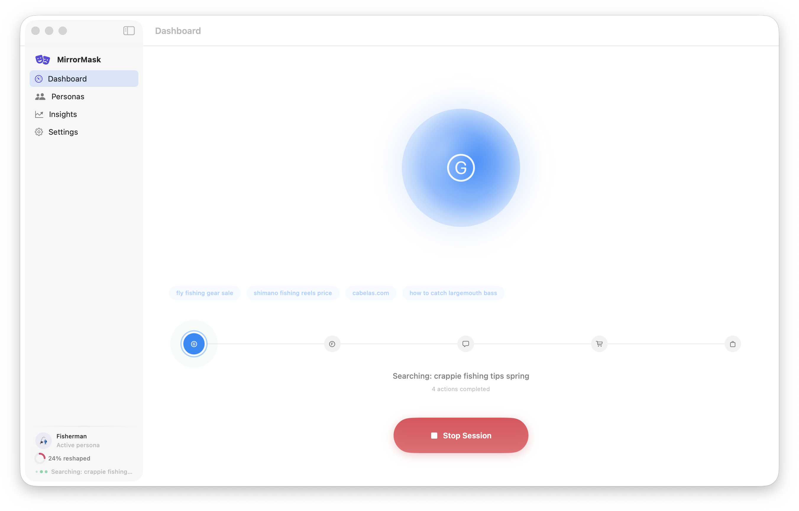 Baseline capture showing your Google ad interests
